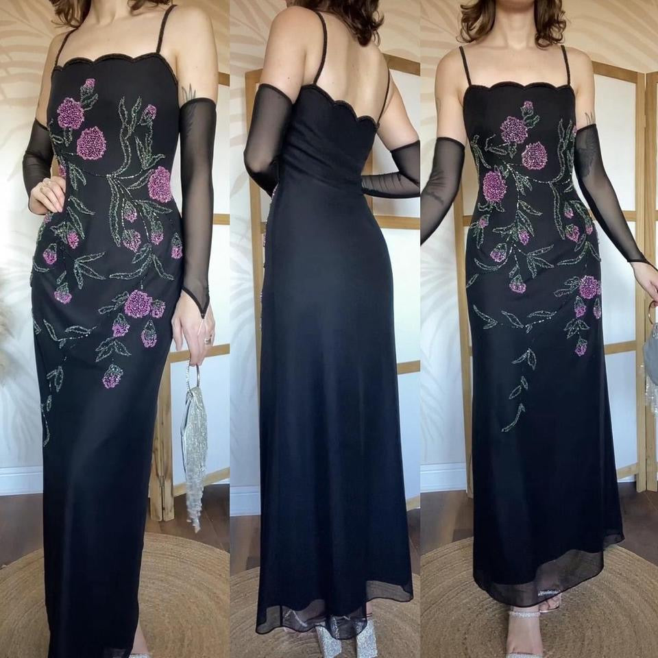 Black After six beaded stretch evening dress uk 12