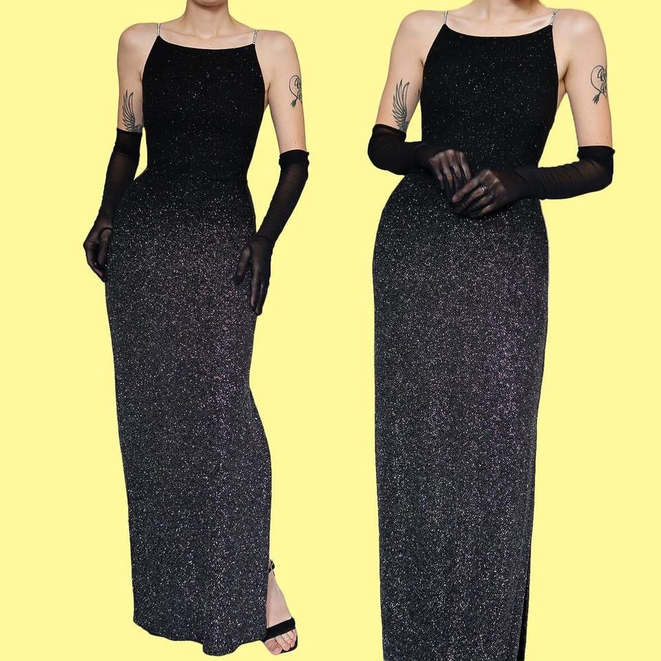 Black Dave & Johnny glittery stretch gown UK 14