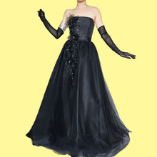 Load image into Gallery viewer, Vintage black Hilary Morgan A-line strapless ball gown prom dress UK 6/8
