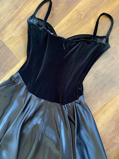 Simon Ellis black velvet/satin midi dress uk 10-12