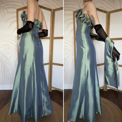 Hilary Morgan green evening dress & shawl UK 8-10
