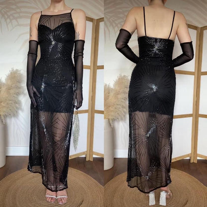 After Six black 100% silk beaded evening dress uk 8