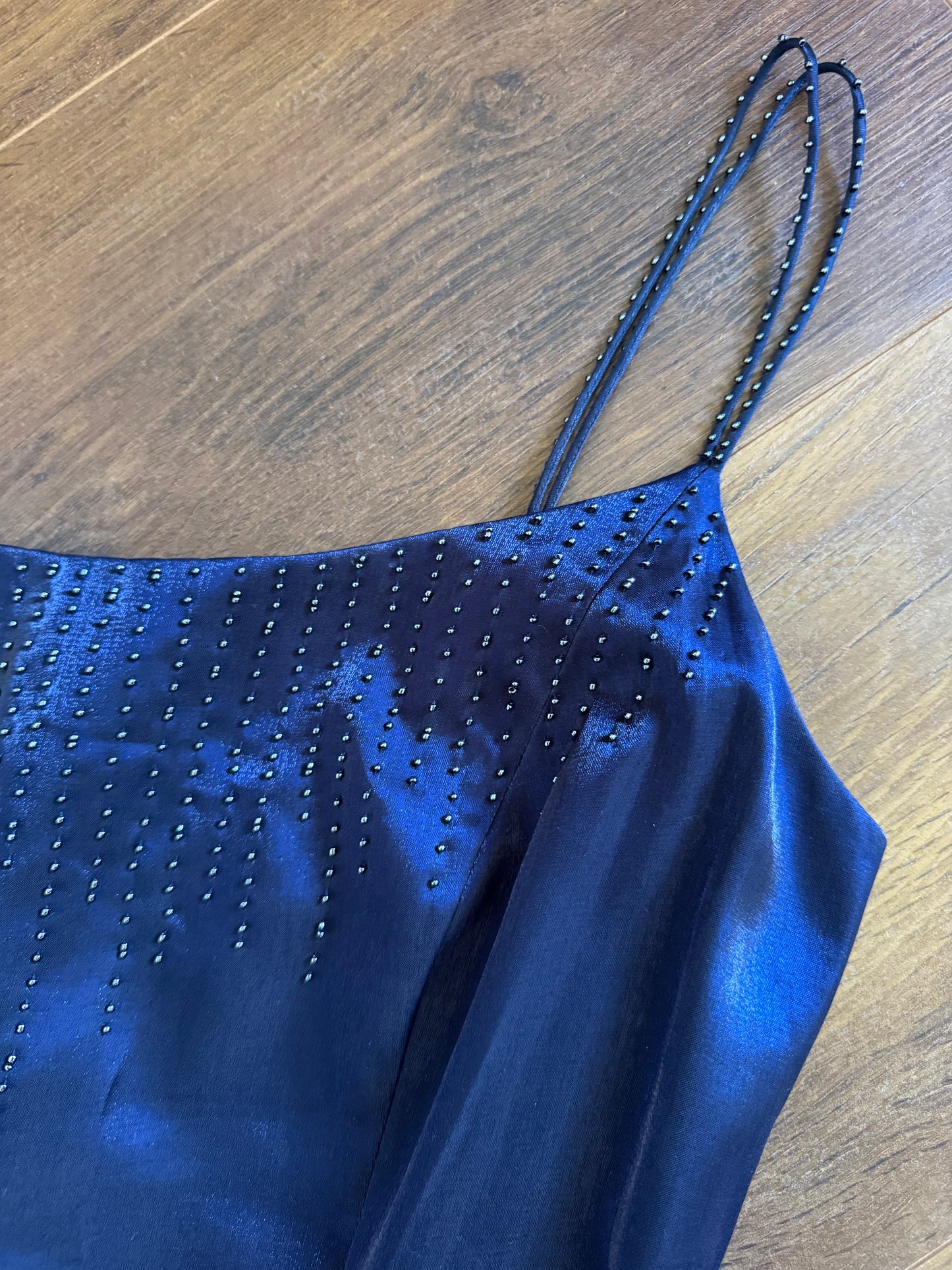 Navy Debut a-line beaded dress & shawl uk 12