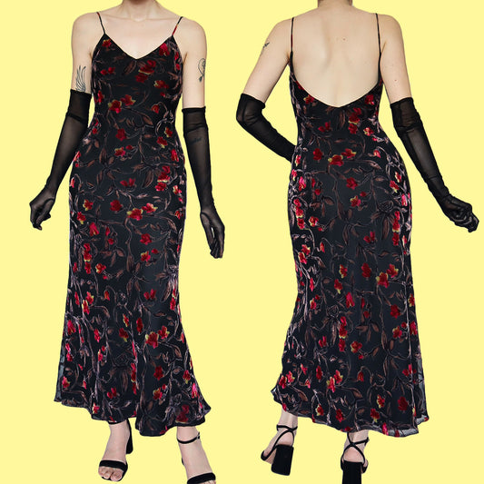 Black floral velvet devore slip dress UK 10