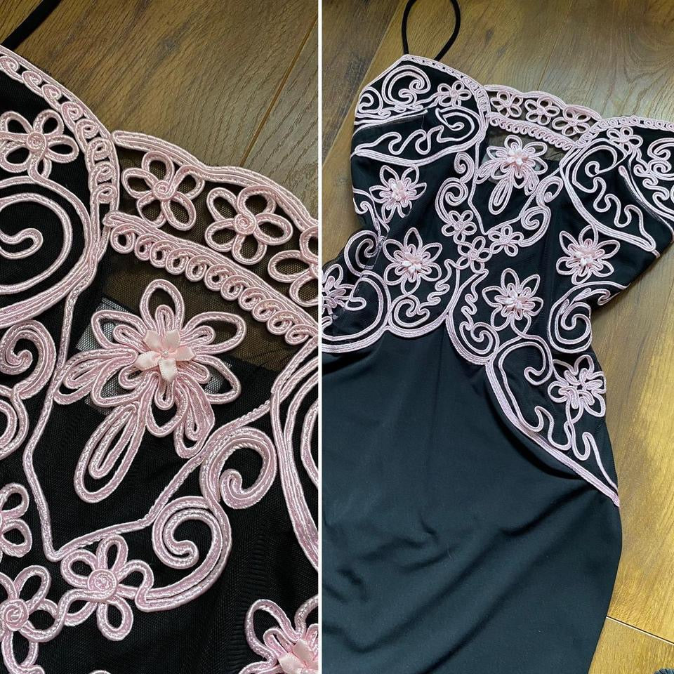 Wondaland black & pink stretch evening dress uk 12