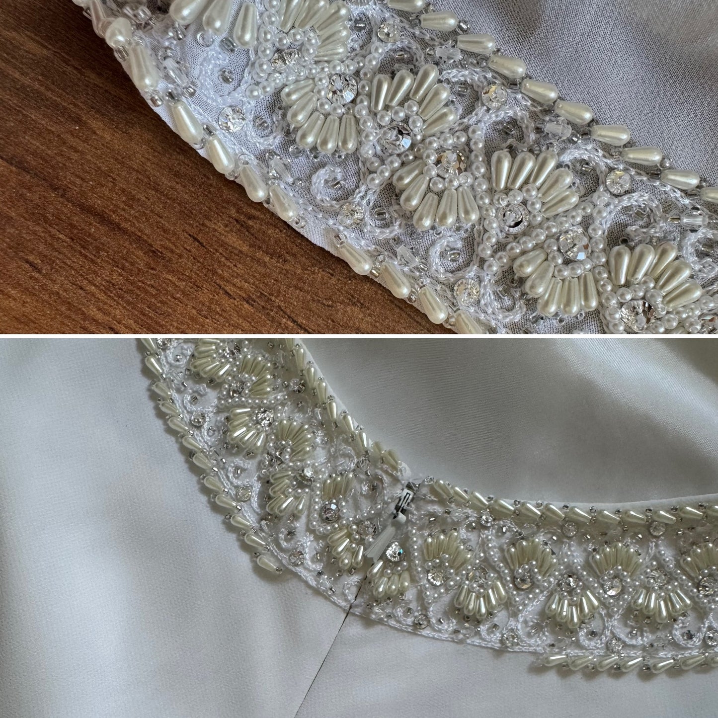 White Rena Koh pearl detail wedding dress uk 10