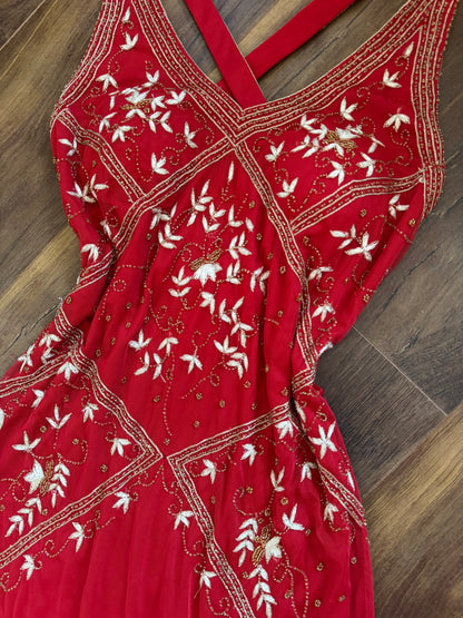 Red y2k beaded stretch evening dress uk 16
