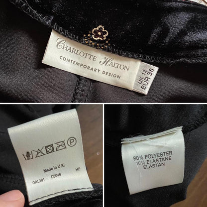 Charlotte Halton black velvet 90s dress uk 12