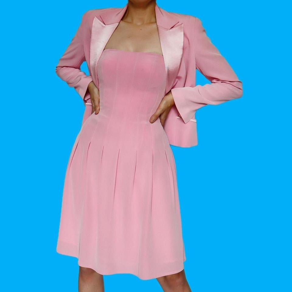 Baby pink 2 piece dress & blazer suit set UK 12