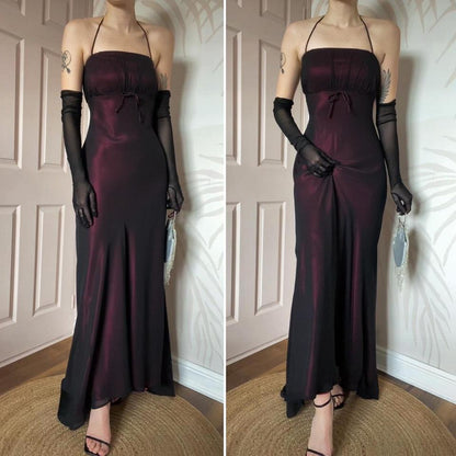 Pink & black halterneck evening dress UK 12