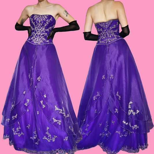 Hilary Morgan purple strapless a-line prom dress UK 6/8