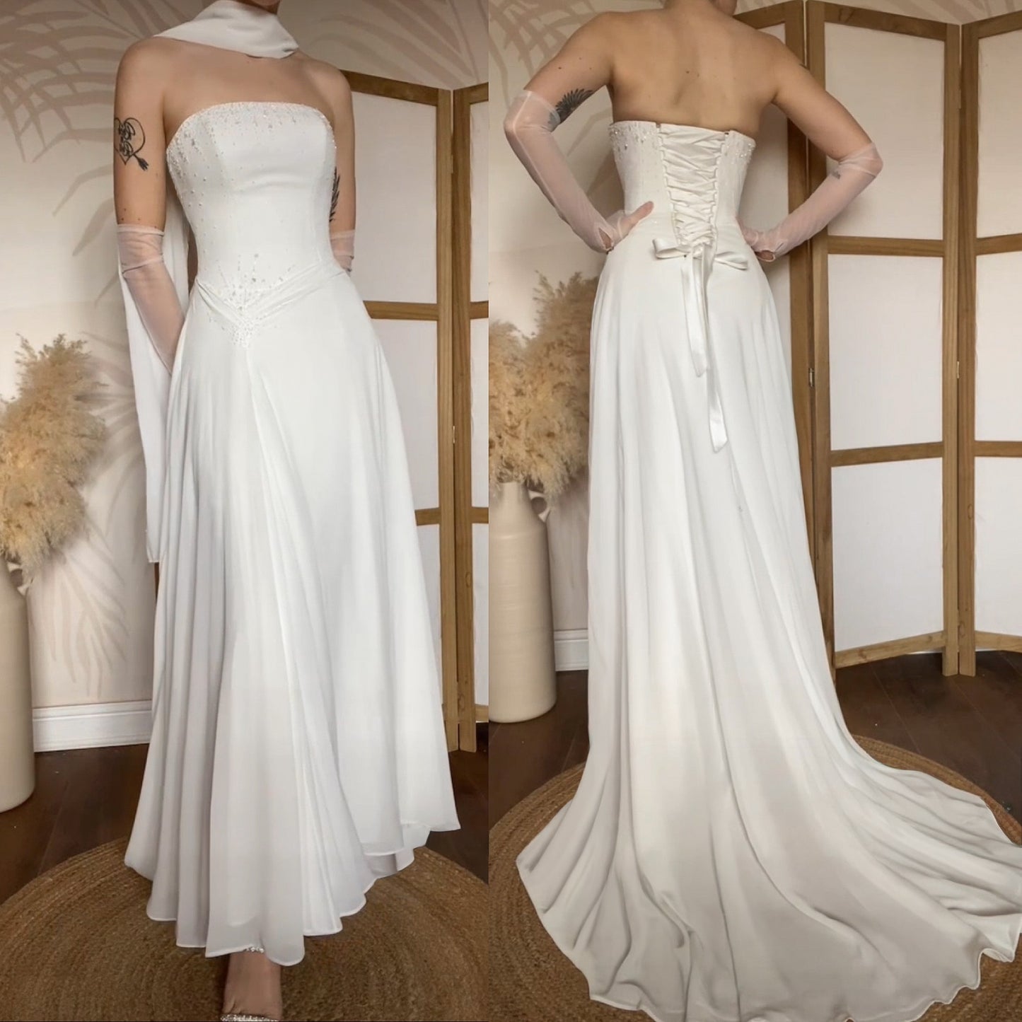 Maggie Sottero white strapless wedding dress & shawl uk 6-8