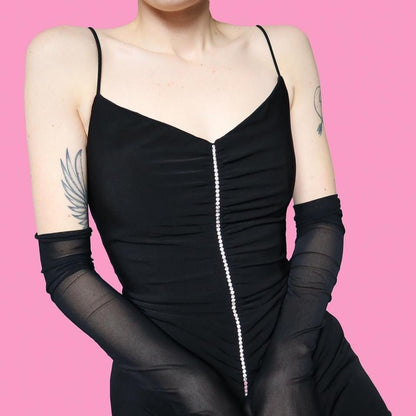 Black Dave & Johnny stretch diamanté evening dress UK 12