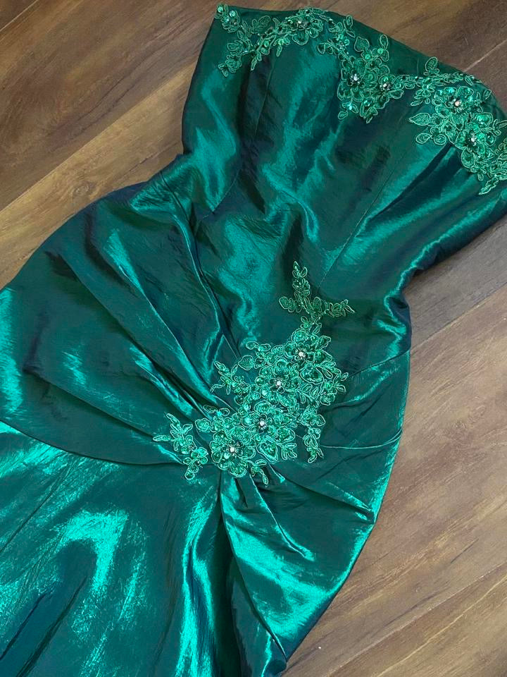 Dark green strapless fit & flare prom dress uk 8