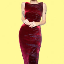 Load image into Gallery viewer, Frank Usher Vintage Red Velvet Beaded Bodycon Dress UK 12
