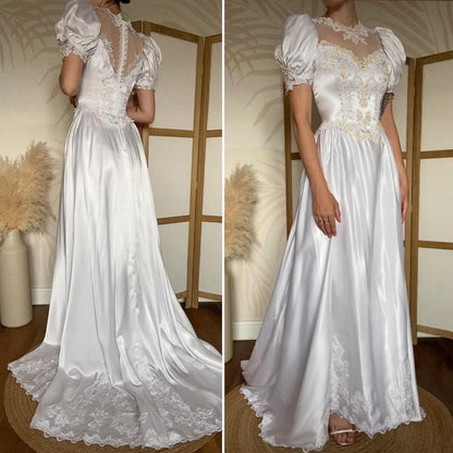White 80s satin wedding dress uk 10-12