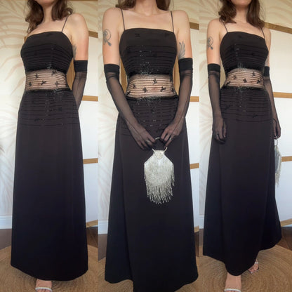 Chic black beaded evening dress uk 12