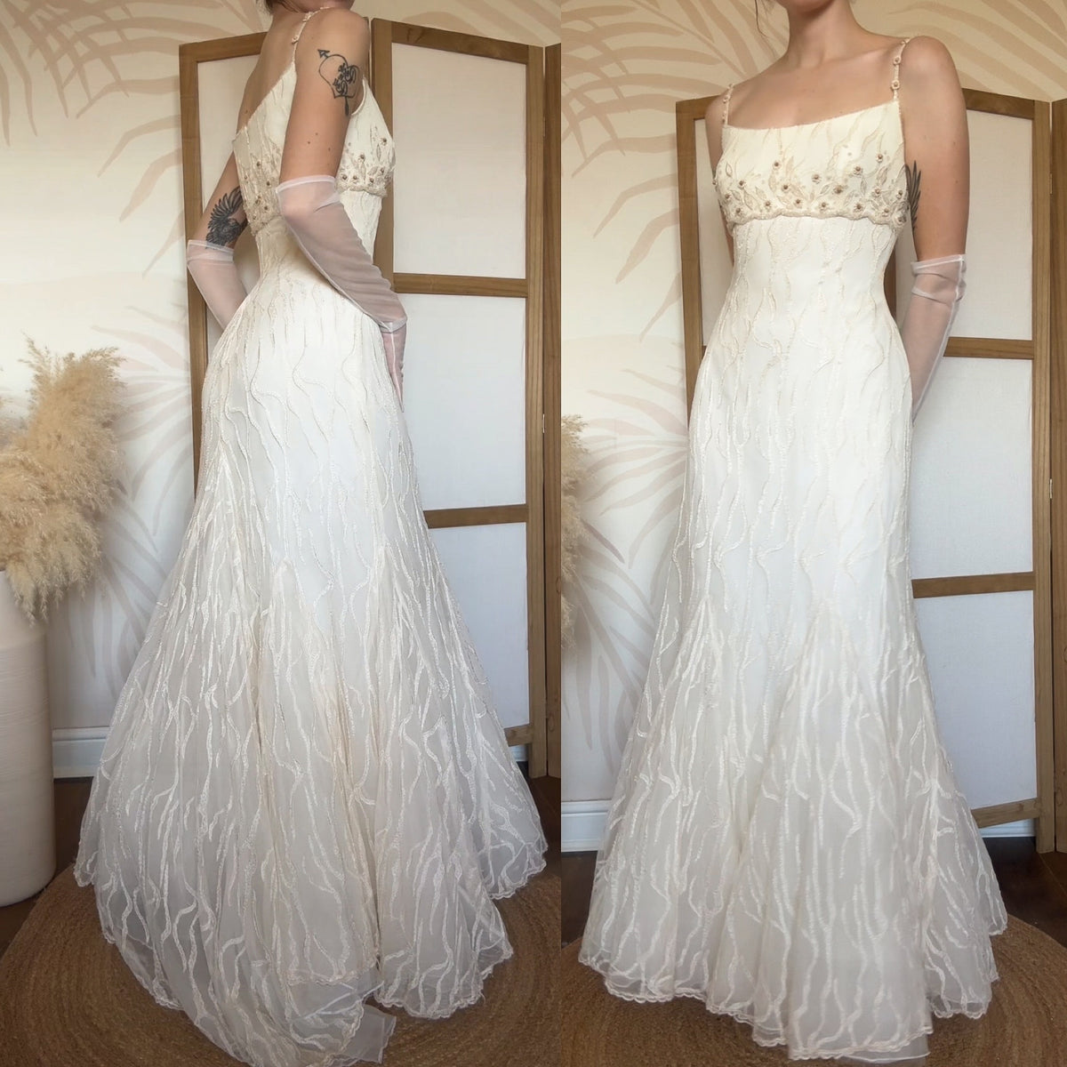 Warm ivory lace fishtail wedding dress uk 10