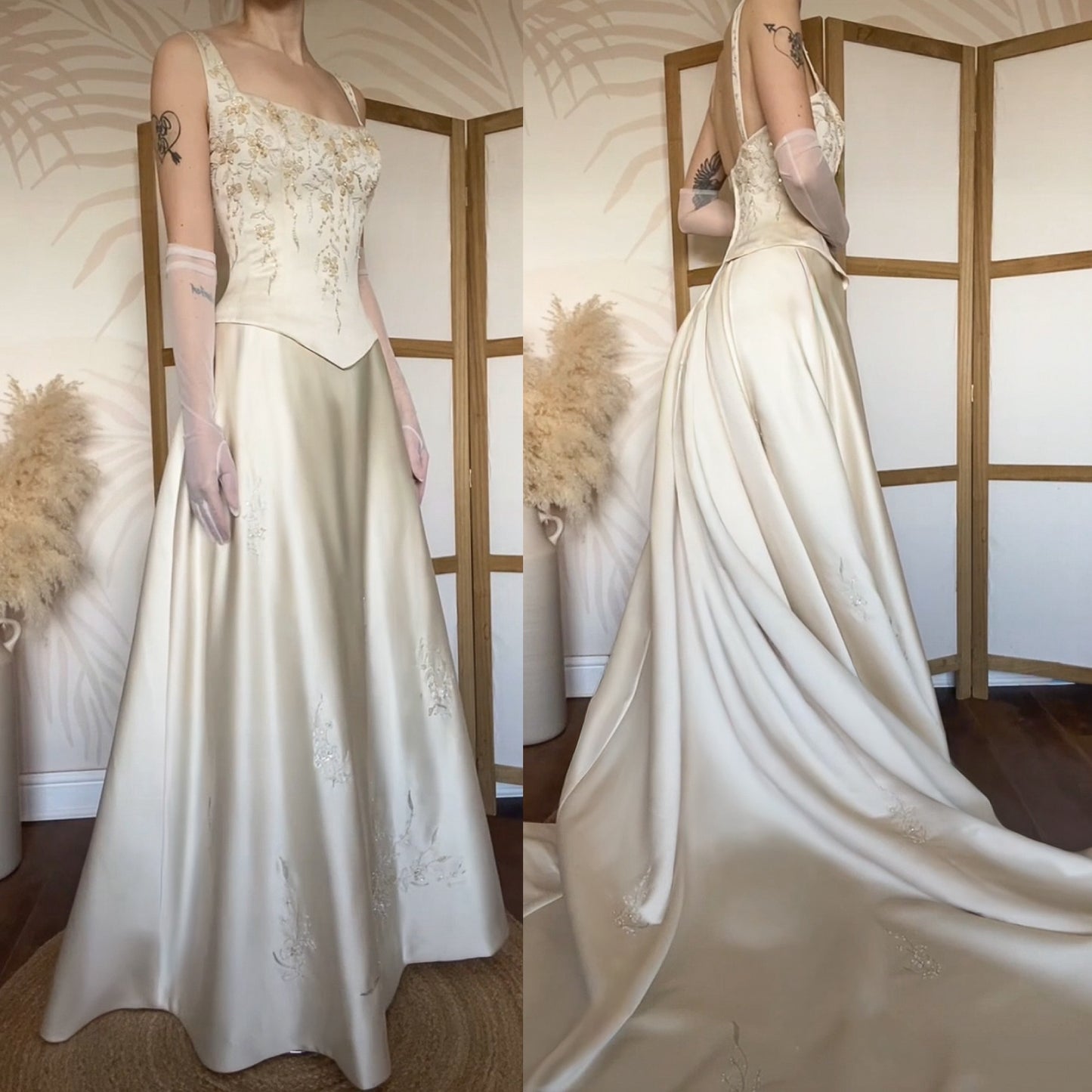 Champagne Benjamin Roberts wedding dress with detachable train uk 12-14