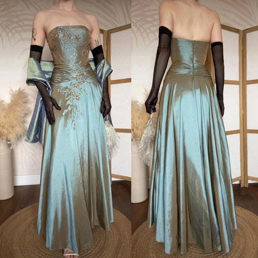 Iridescent grey/green strapless prom dress uk 8