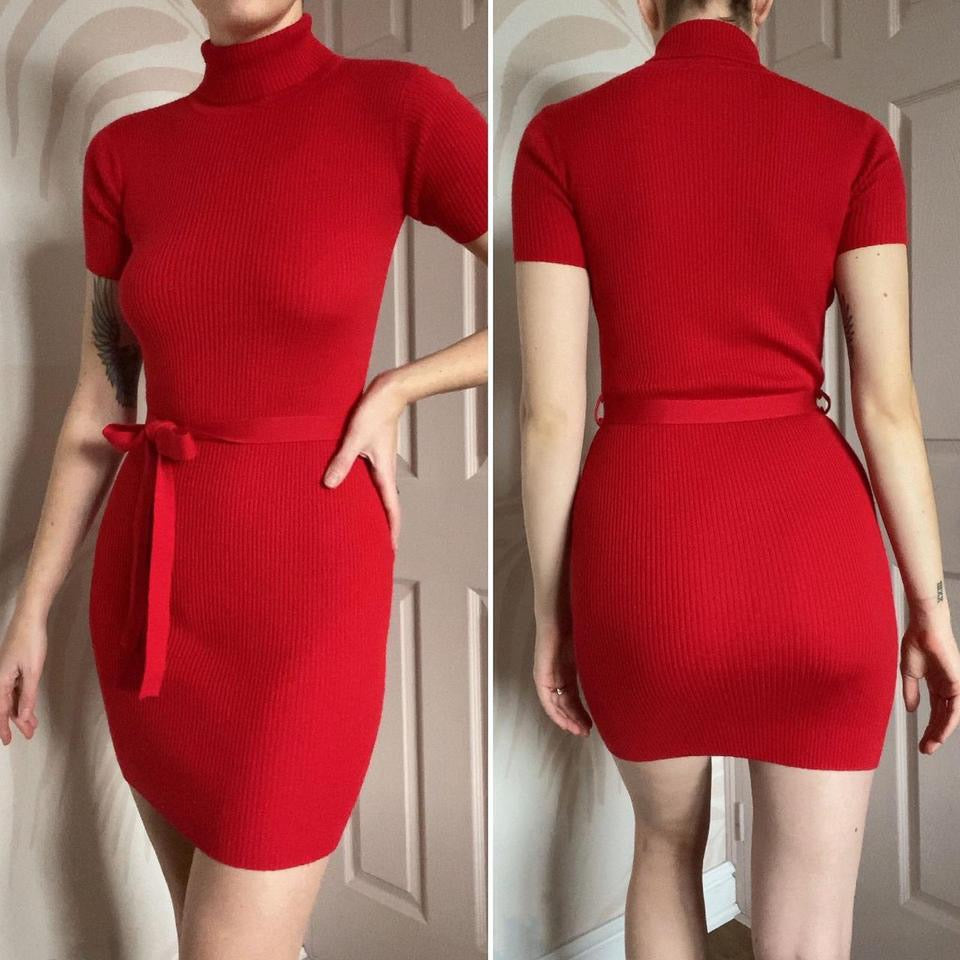 Images red high neck knit mini dress UK 8-10/S