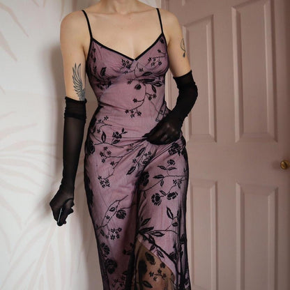 Pink & black lace Etam midi dress UK 14