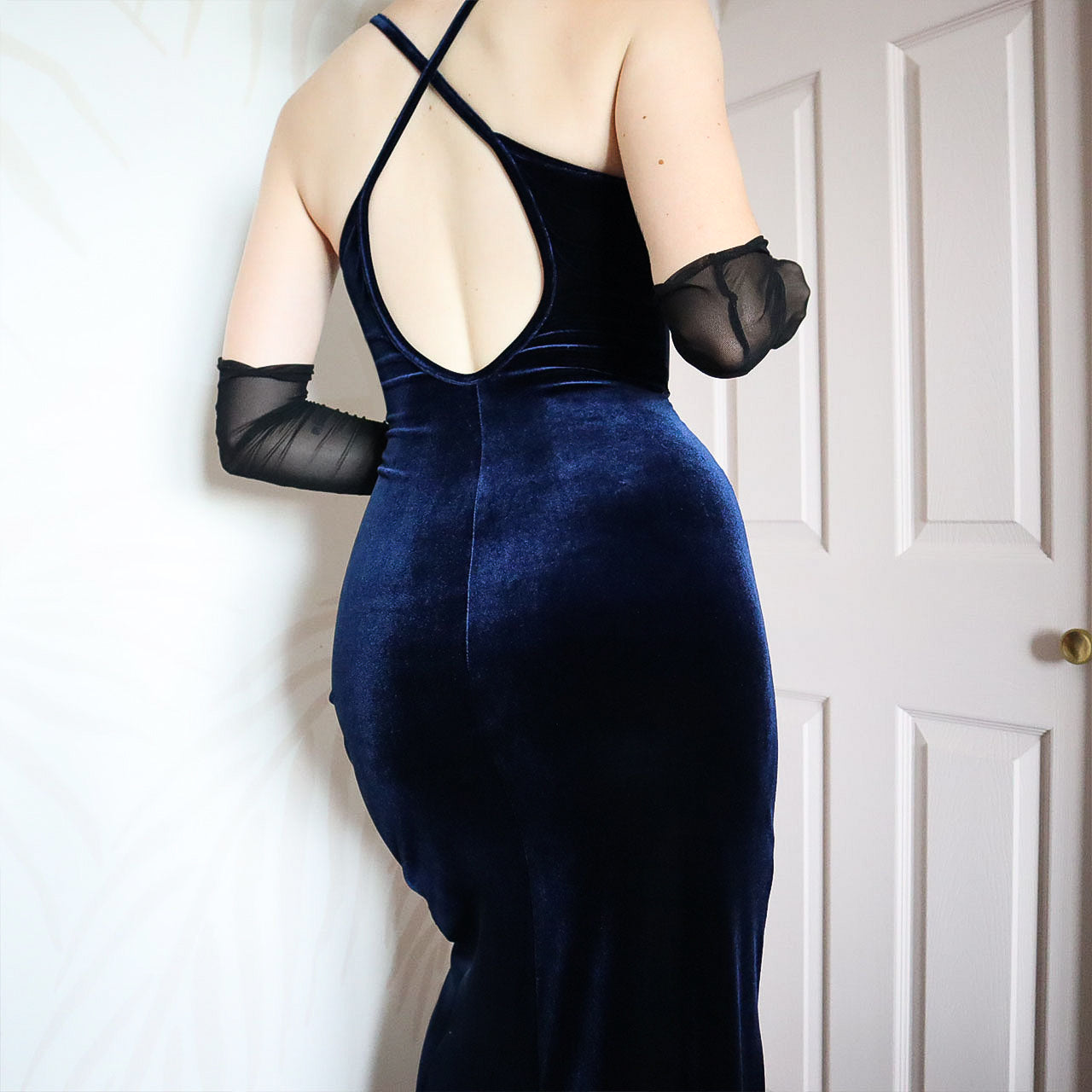 Blue Velvet Sequin Stretch Evening Gown UK 12