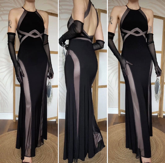 Black stretch Morgan & Co evening dress uk 8