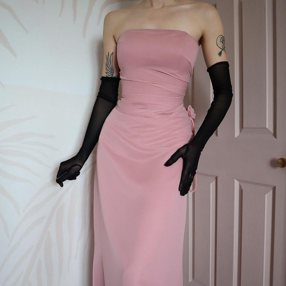 Vintage Hilary Morgan dusky pink evening gown UK 12-14