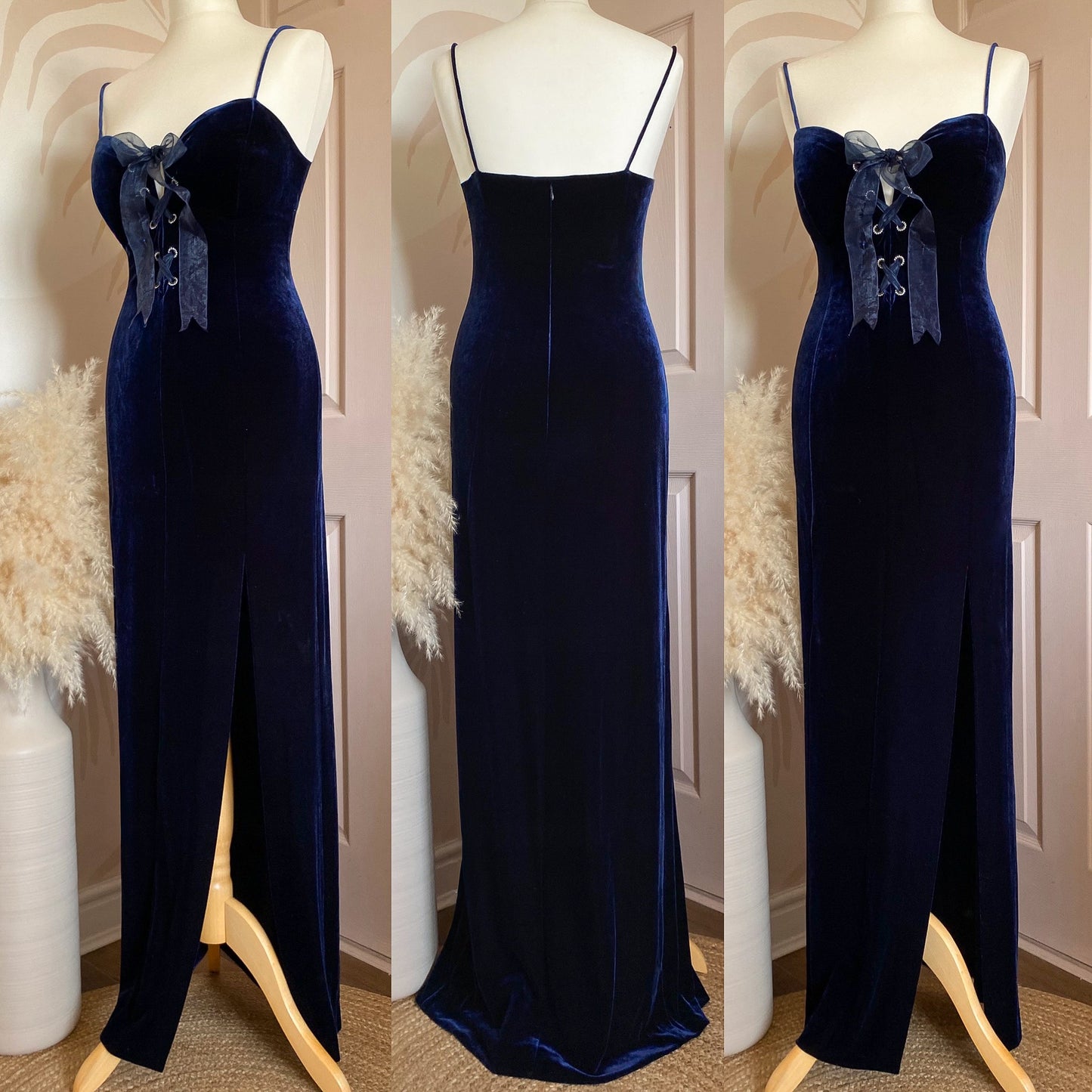 Bernshaw navy velvet stretch evening dress uk 14