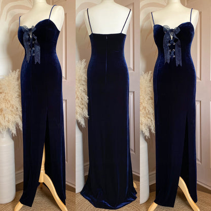 Bernshaw navy velvet stretch evening dress uk 14