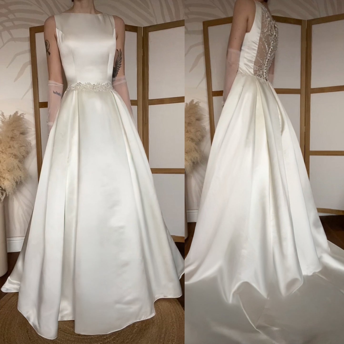 Hilary Morgan ivory satin fit & flare wedding dress uk 14