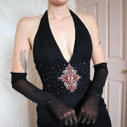 Bernshaw black 100% silk halter-neck evening gown UK 10