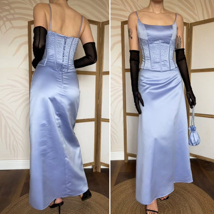 Hilary Morgan dusky blue evening dress & bag UK 10