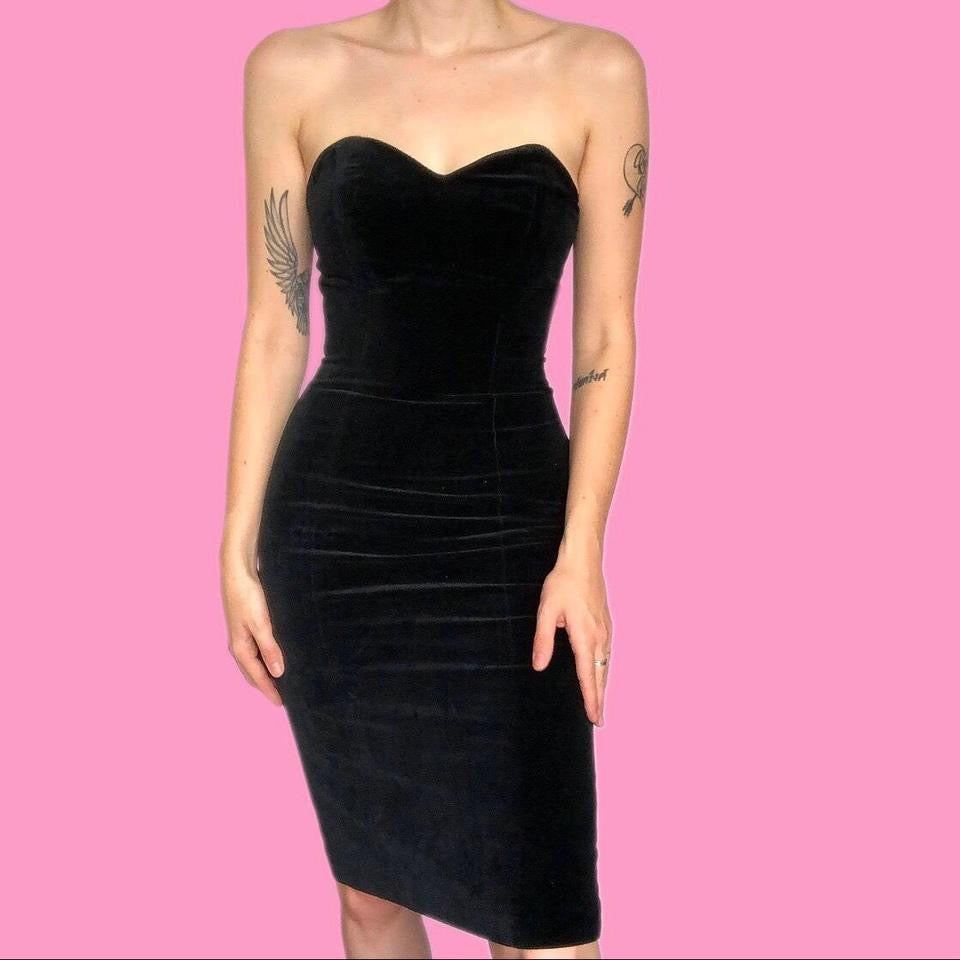 Black velvet dress with detachable straps UK 14