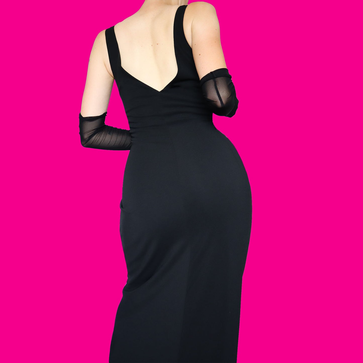 Black stretch low cut beaded evening dress UK 12