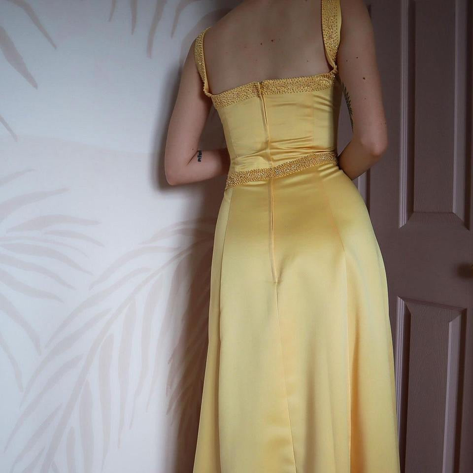 Hilary Morgan yellow a-line dress & shawl UK 16-18