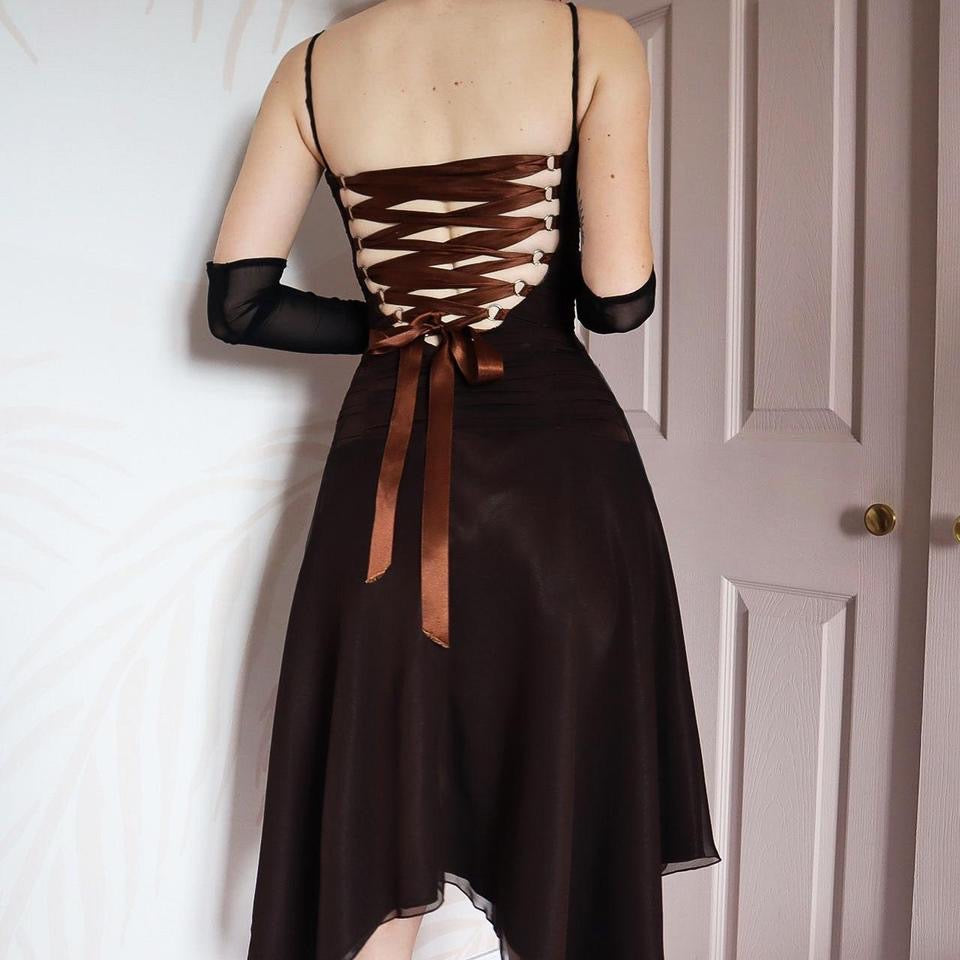 Brown Charas lace up midi dress UK 6