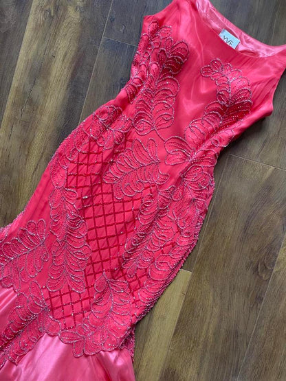 Yve London silk coral beaded fishtail  prom dress uk 10