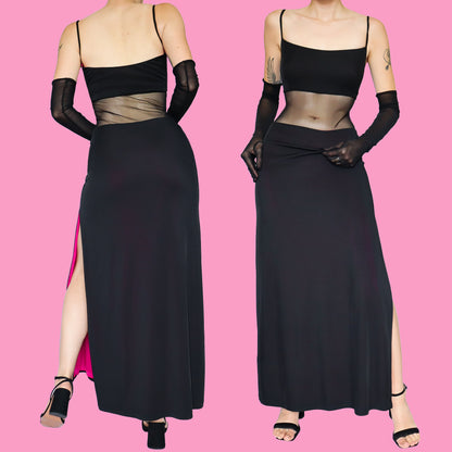 Black After Six stretch sheer waist evening dress UK 16