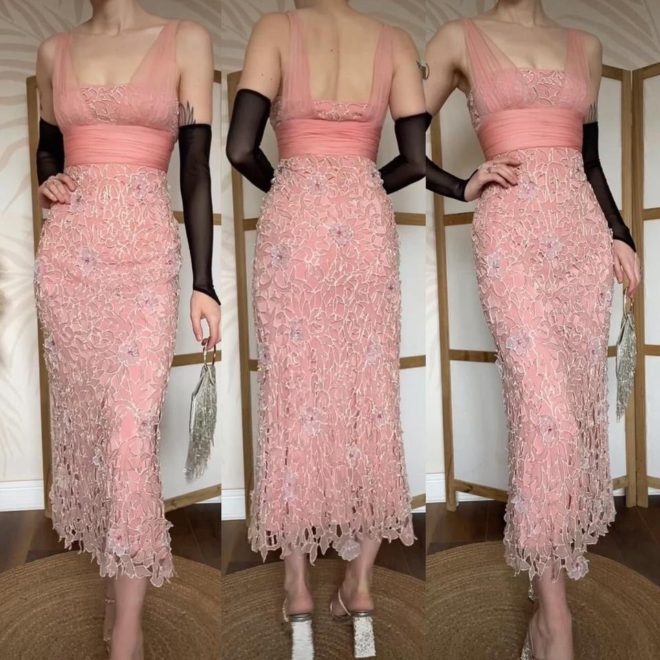 Peach silk beaded midi evening dress UK 10