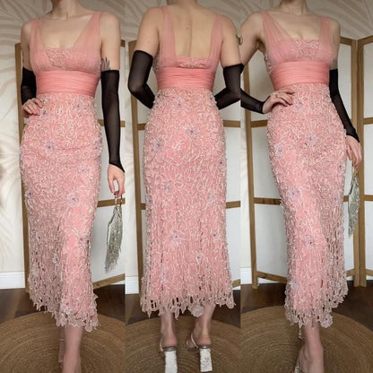 Peach silk beaded midi evening dress UK 10