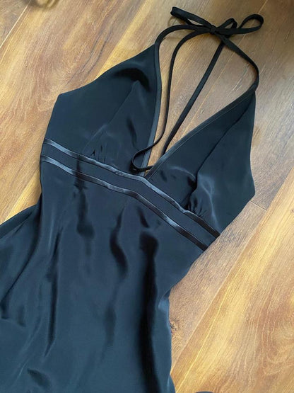 Black halter neck evening dress UK 12