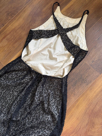 Marina black beaded evening dress uk 8