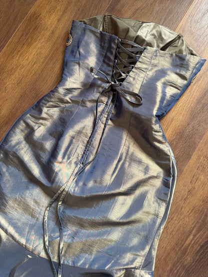 Iridescent strapless fishtail prom dress uk 8