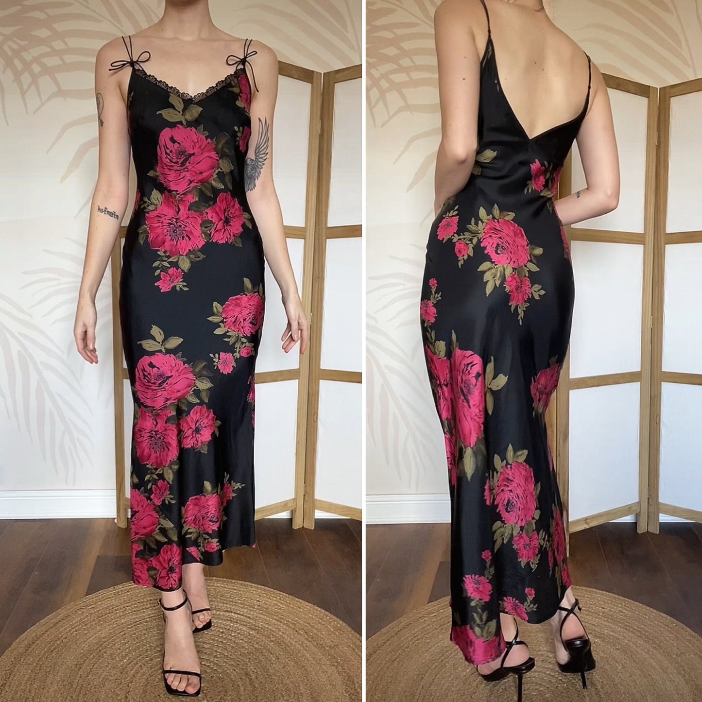 Black Monsoon floral slip dress with matching top UK 8