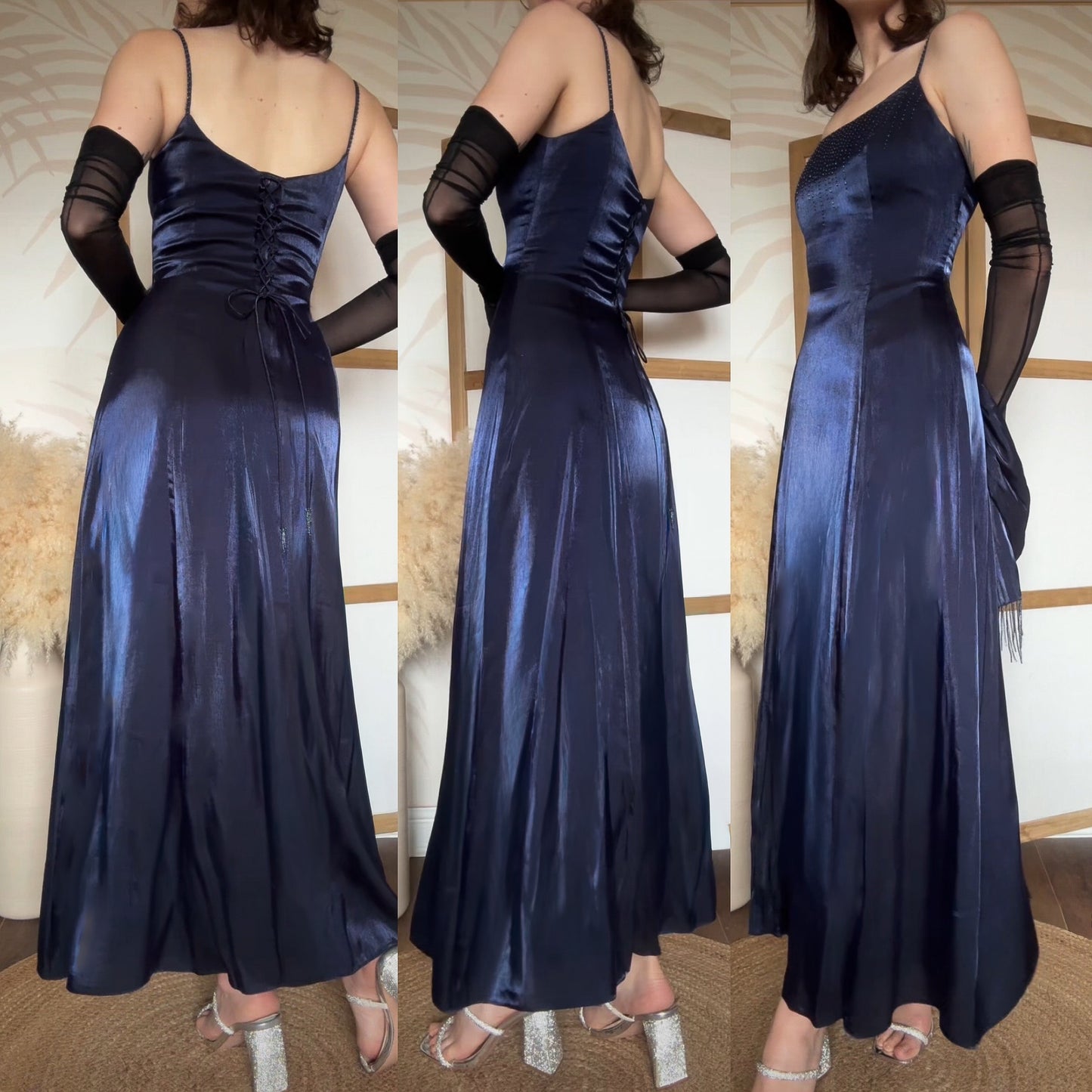 Navy Debut a-line beaded dress & shawl uk 12