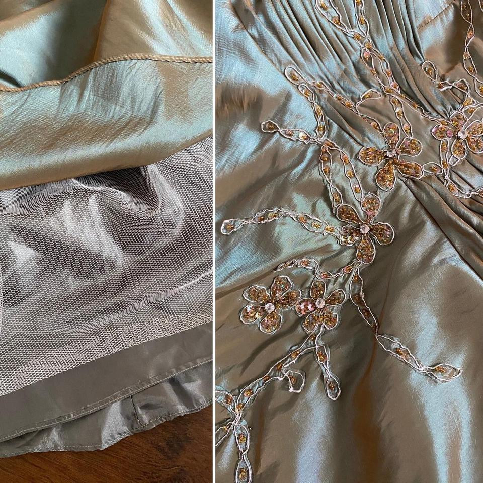 Iridescent grey/green strapless prom dress uk 8