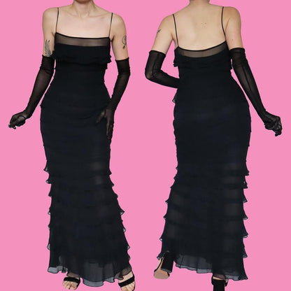 John Charles black layered evening dress UK 8