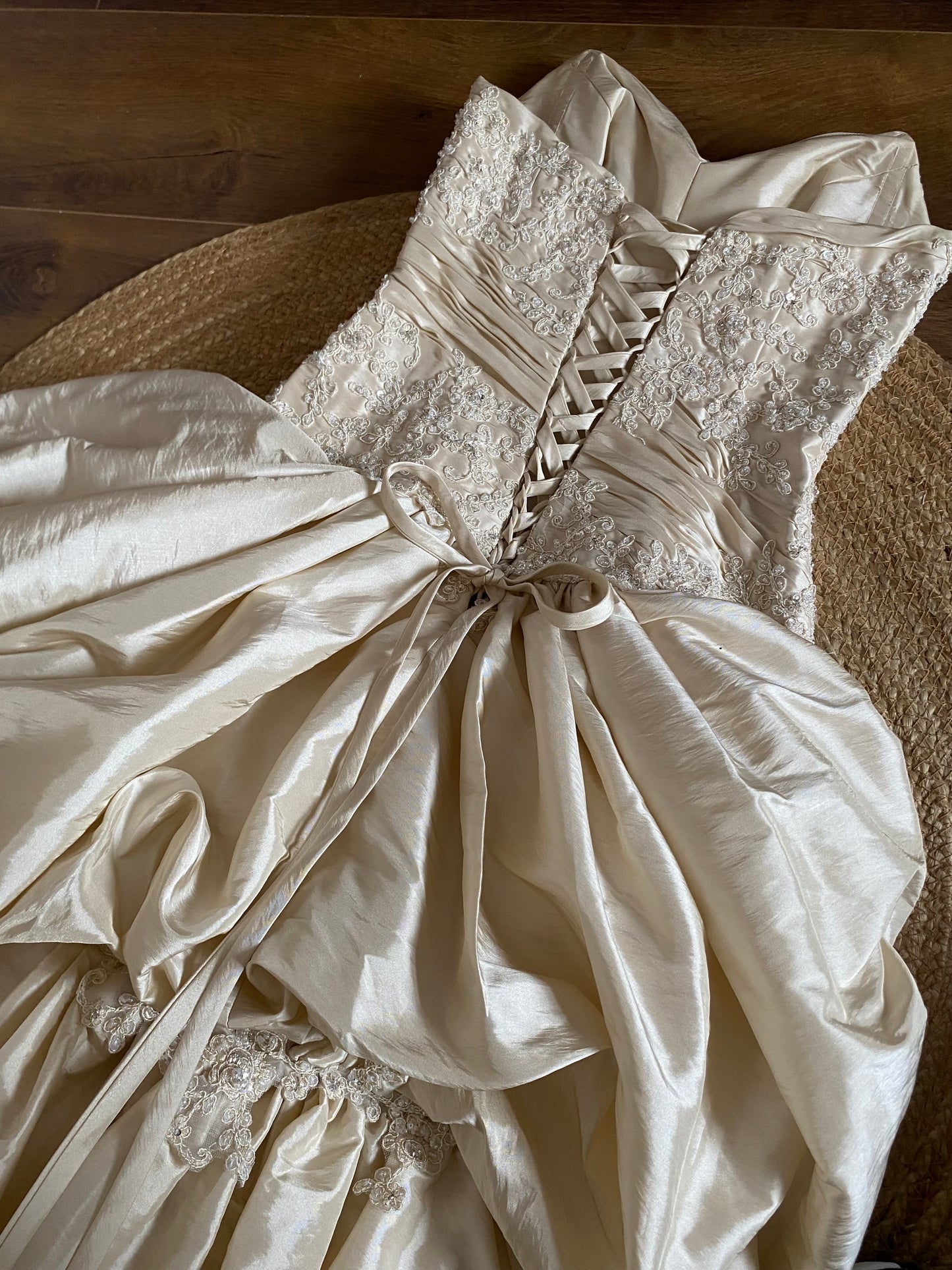 Champagne Maggie Sottero strapless a-line wedding dress uk 10